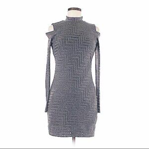 1. State Geometric Textured Bodycon Lined Gray Cold Shoulder Dress Size Small